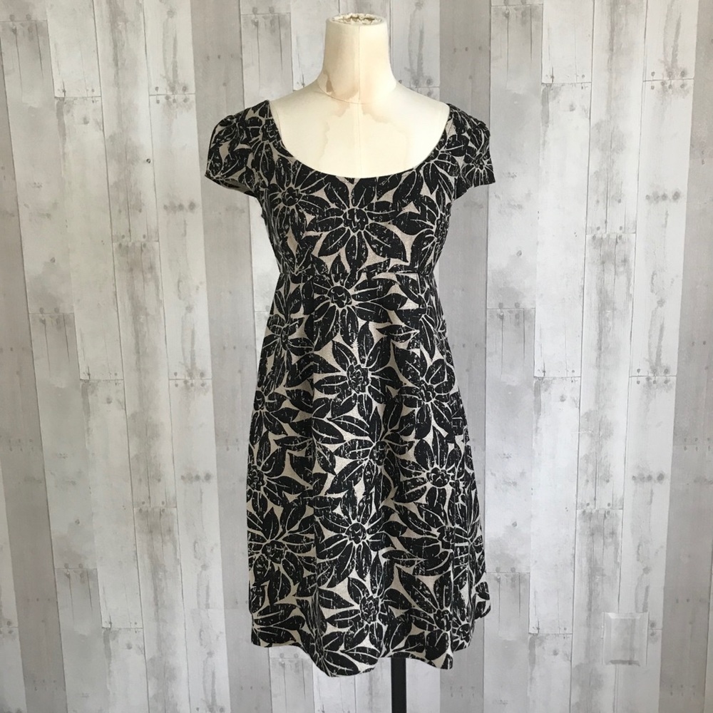 MICHAEL Kors linen floral dress cap sleep black white size 2